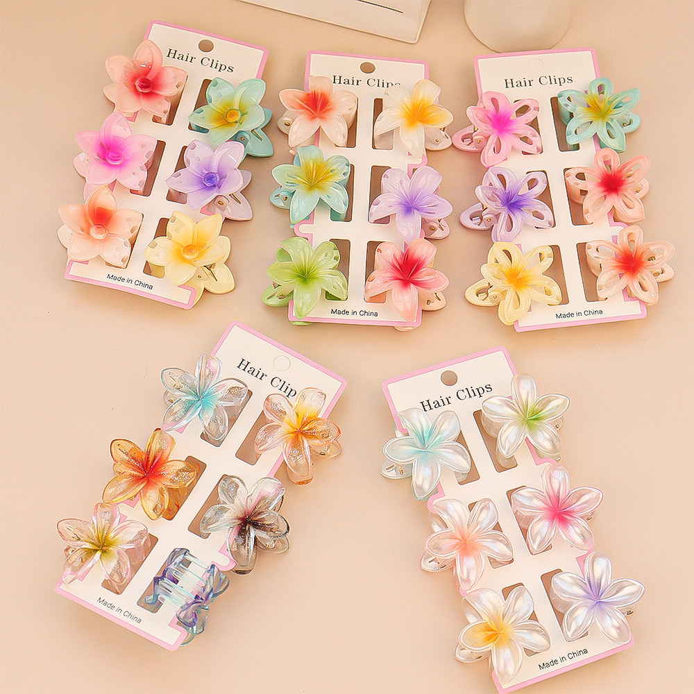 Hair Clip Claw Large - 6 pezzi moda fiore trasparente colorato