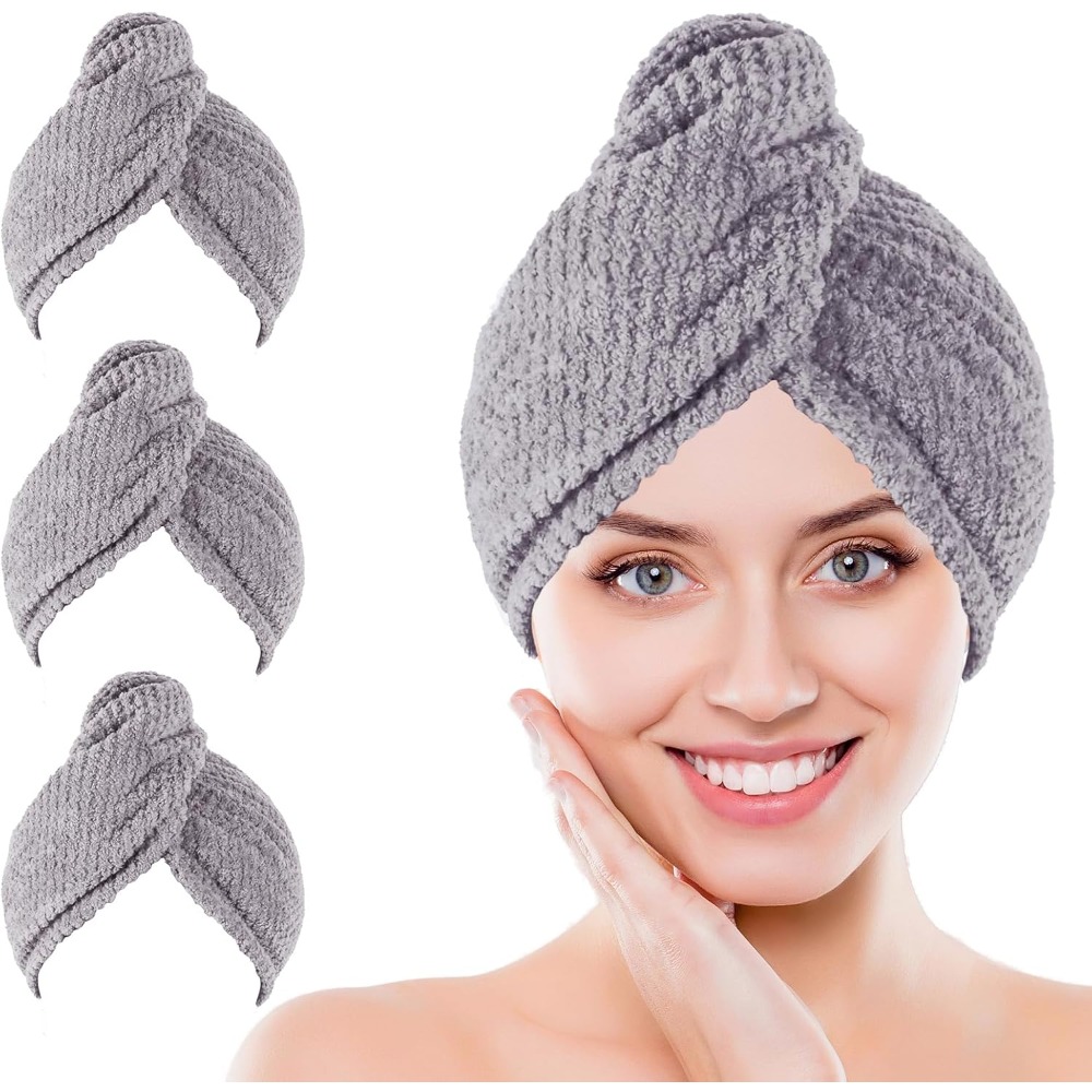 Hair Turban Towel - Set di 3 Asciugamani in Microfibra