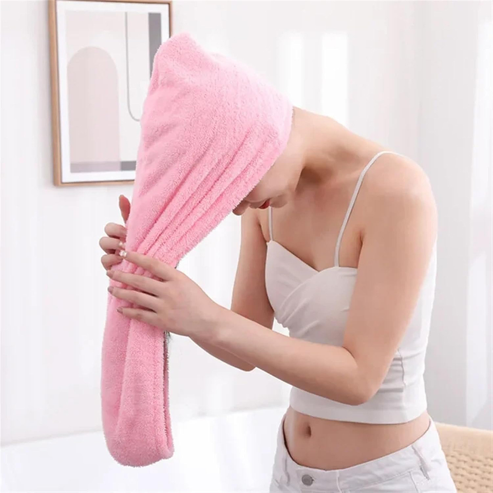 Hair Turban Towel - Asciugamano per capelli in pile corallo