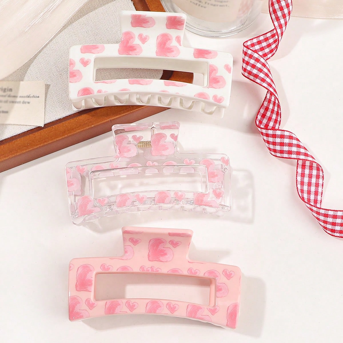 Hair Clip Claw Large - 3 fermagli per capelli rosa con